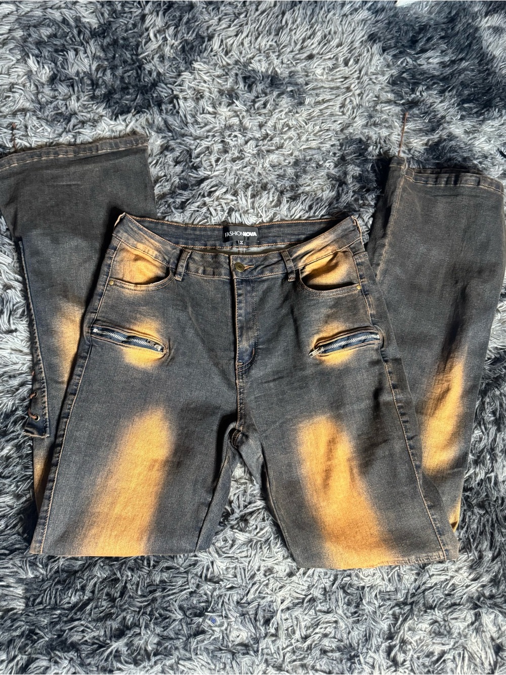 Fashion Nova Black Skinny Jeans with Orange Bleach Panels